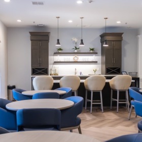 lounge area with modern decor and ample seating